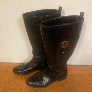 TOMMY HILFIGER Black Faux Leather Knee High Boots (9M)